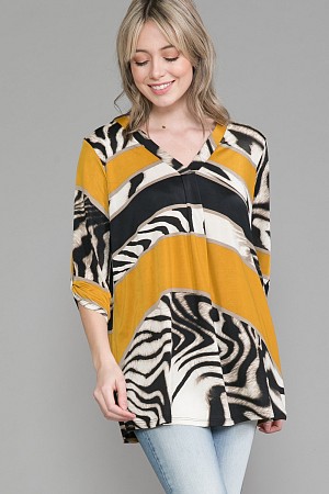 V-Neck Blouse w/ Rolled Sleeve ...